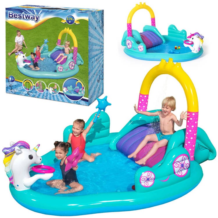 Piscina Para Niños Incluye Tobogan Inflable Capacidad 220 L - 2.74 M X 1.98 M X 1.37 M