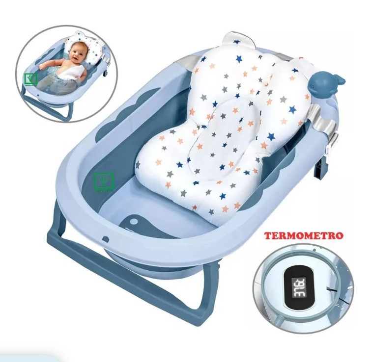 Bañera Plegable Ballenita Con Termómetro CELESTE