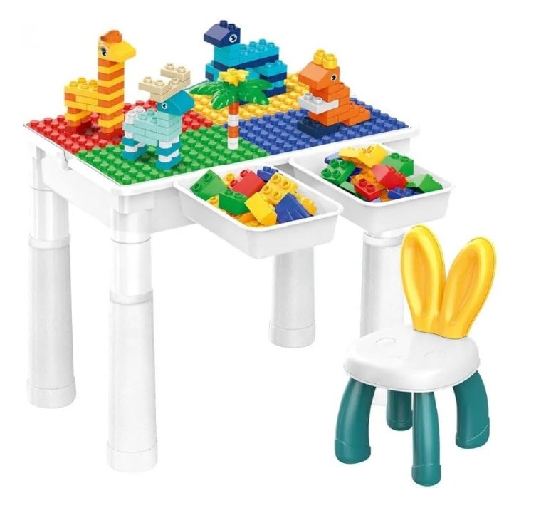 Set de construcción y mesa de actividades para niños