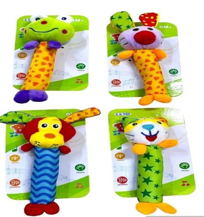 PACK X 4 Sonajas Peluche Animales Tela Estimulación Bebés